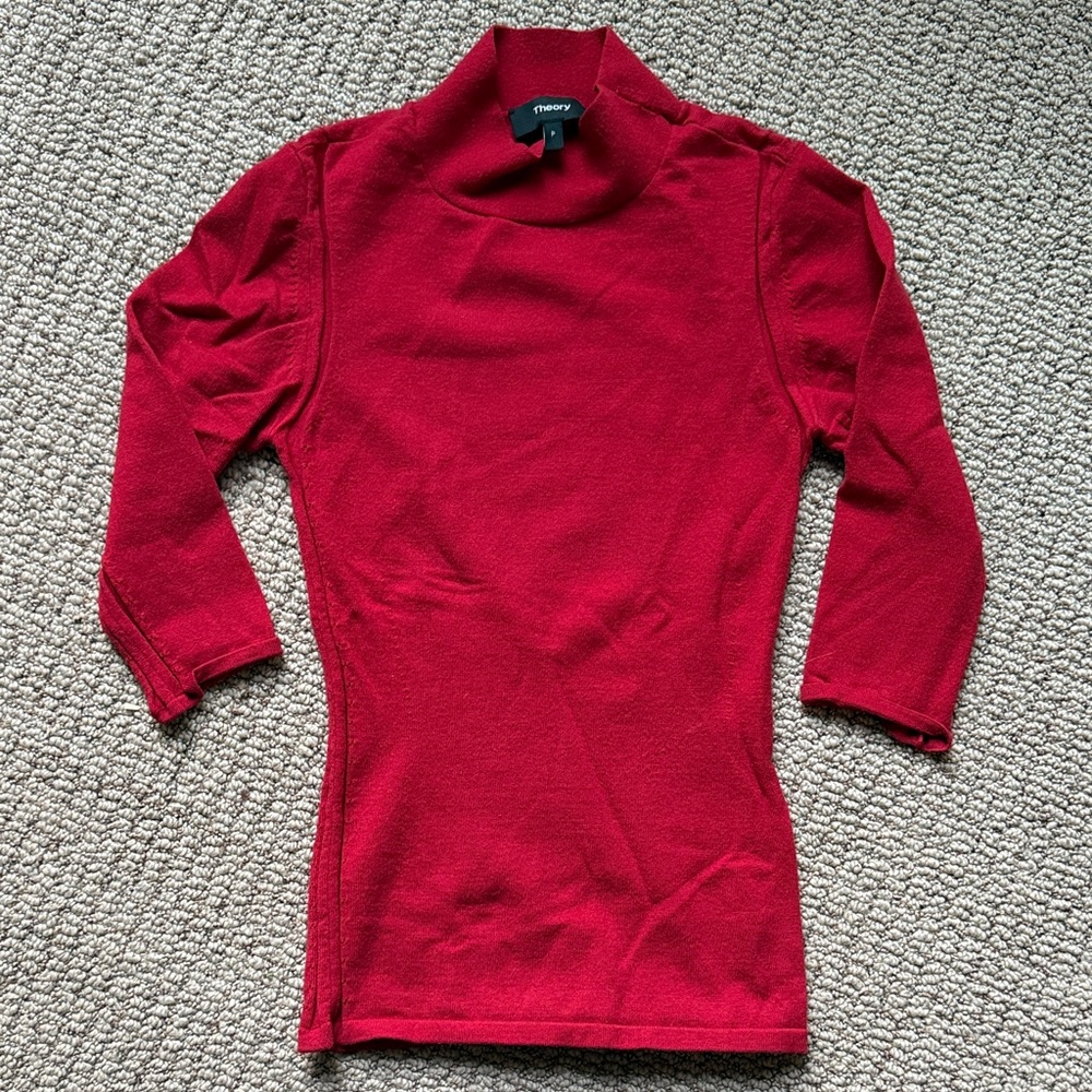 Theory Red Mock Neck Sweater